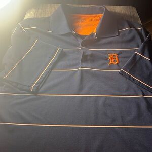 MLB Antigua Mens Detroit Logo Striped Polo Color Blue/Orange Size Medium